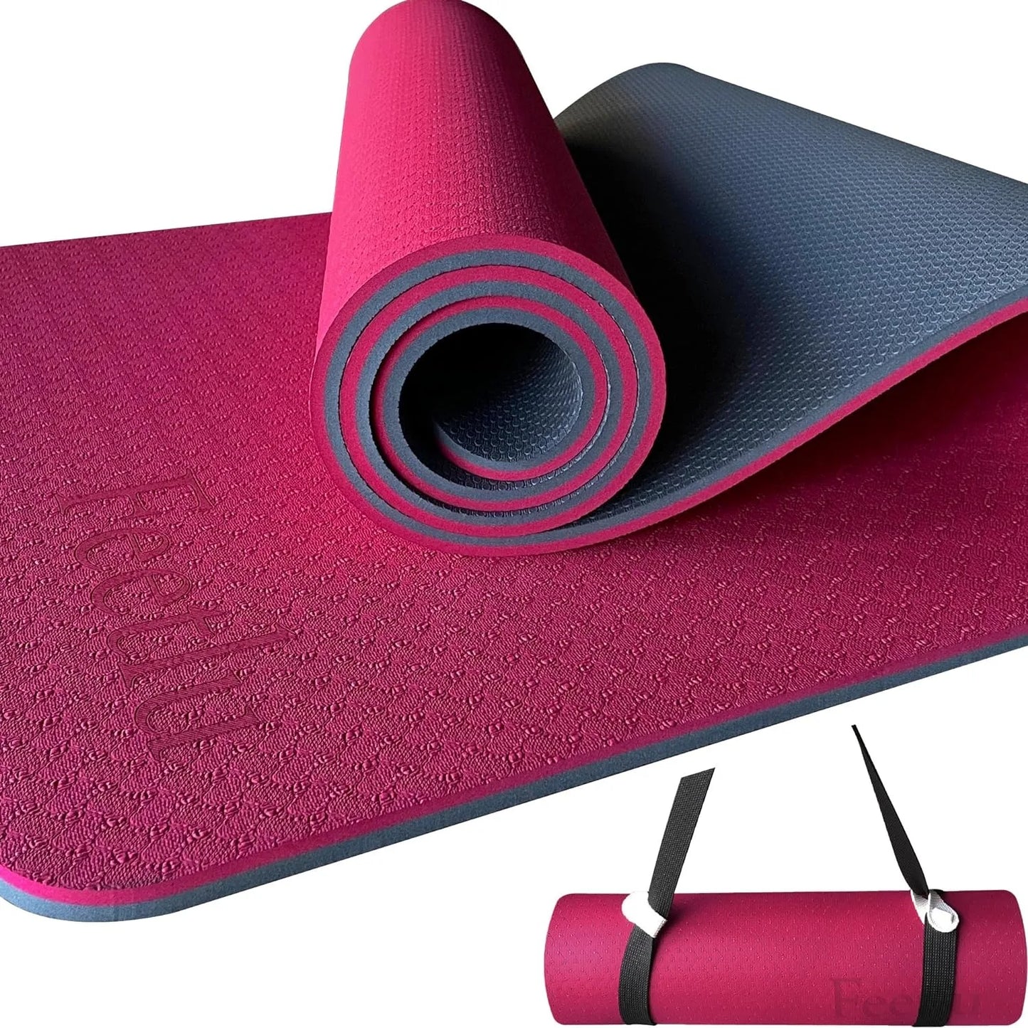 Yoga Mat with Strap – 10mm & 12mm Thick Yoga Mat, Non-Skid Dual Surface Workout Mat, Eco-Friendly POE Yoga Mats