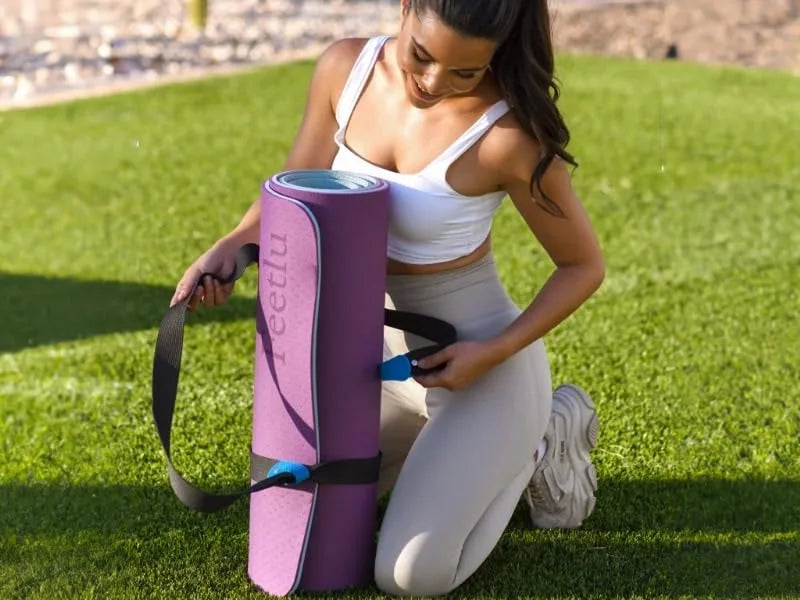 Yoga Mat with Strap – 10mm & 12mm Thick Yoga Mat, Non-Skid Dual Surface Workout Mat, Eco-Friendly POE Yoga Mats
