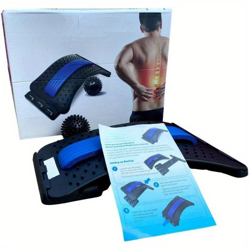 Adjustable back stretcher Waist reliever + Yoga Spiky Ball, SET ergonomic design, effectively relieve chronic lower back pain, easy to use, suitable for home and office use, improve posture, relieve waist pressure, help daily comfortable life