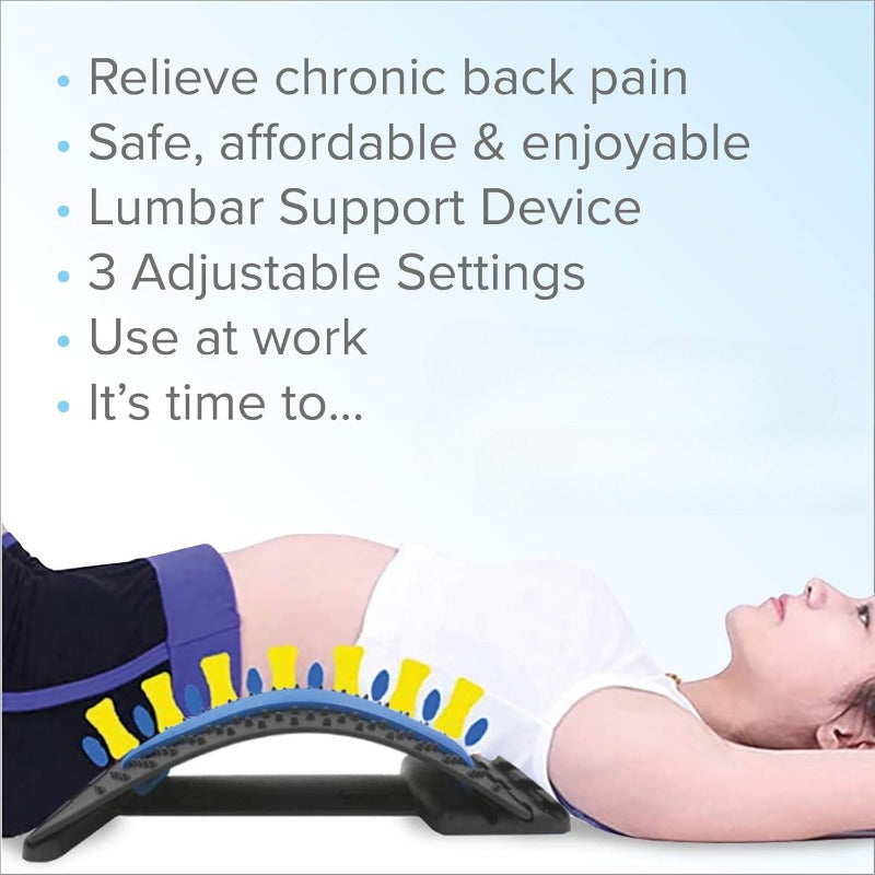 Adjustable back stretcher Waist reliever + Yoga Spiky Ball, SET ergonomic design, effectively relieve chronic lower back pain, easy to use, suitable for home and office use, improve posture, relieve waist pressure, help daily comfortable life