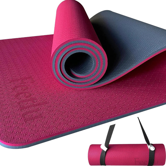 Yoga Mat with Strap – 10mm & 12mm Thick Yoga Mat, Non-Skid Dual Surface Workout Mat, Eco-Friendly POE Yoga Mats