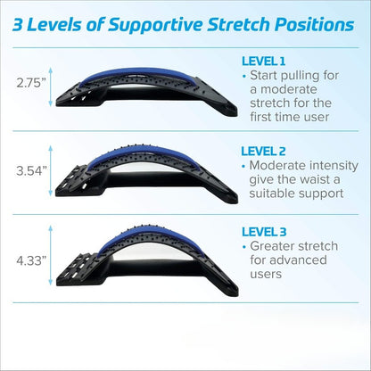 Adjustable back stretcher Waist reliever + Yoga Spiky Ball, SET ergonomic design, effectively relieve chronic lower back pain, easy to use, suitable for home and office use, improve posture, relieve waist pressure, help daily comfortable life