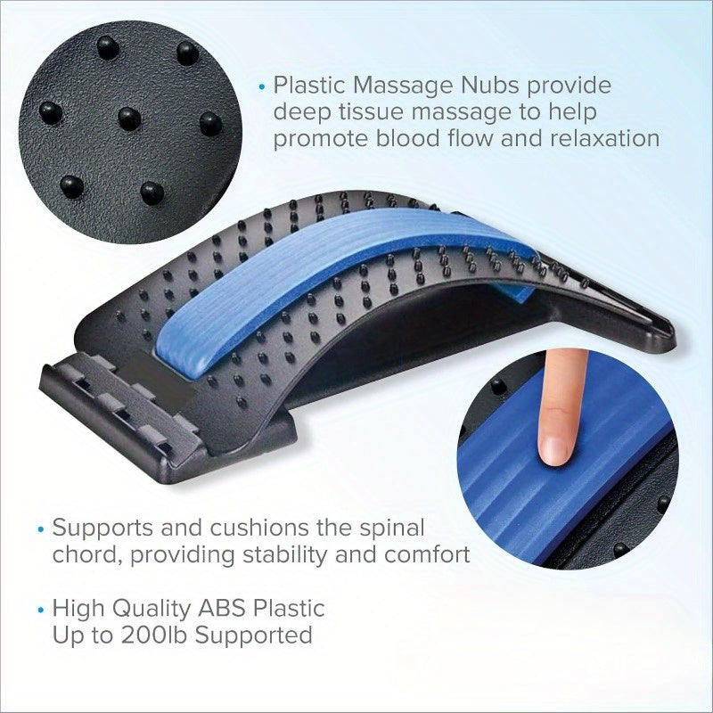 Adjustable back stretcher Waist reliever + Yoga Spiky Ball, SET ergonomic design, effectively relieve chronic lower back pain, easy to use, suitable for home and office use, improve posture, relieve waist pressure, help daily comfortable life