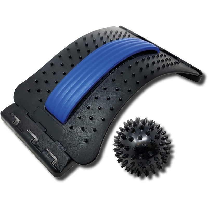 Adjustable back stretcher Waist reliever + Yoga Spiky Ball, SET ergonomic design, effectively relieve chronic lower back pain, easy to use, suitable for home and office use, improve posture, relieve waist pressure, help daily comfortable life